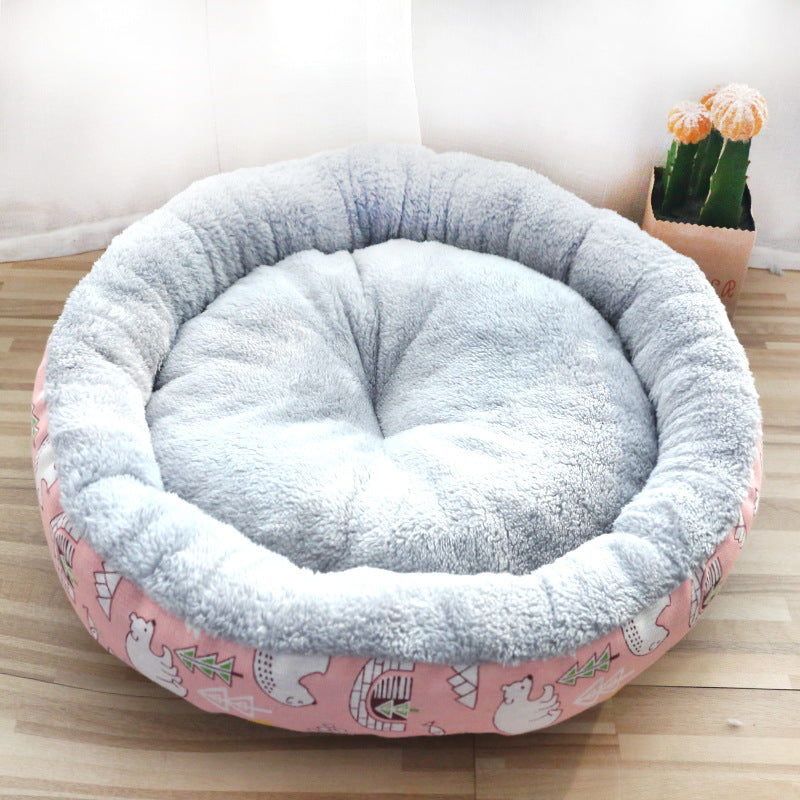 Soft Plush Round Cat Bed - Self-Warming Donut Cuddler for Small Dogs & Cats