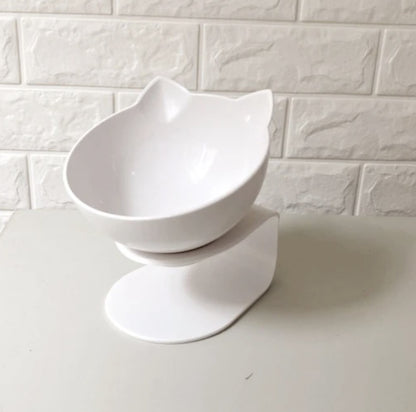 Orthopedic 15° Tilted Double Pet Feeder with Cat-Shaped Bowls