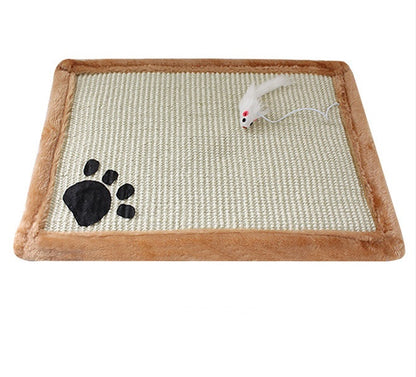 Modern Cat Scratching Mat with Interactive Mouse Toy - Natural Sisal Pad