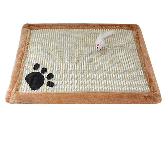 Modern Cat Scratching Mat with Interactive Mouse Toy - Natural Sisal Pad