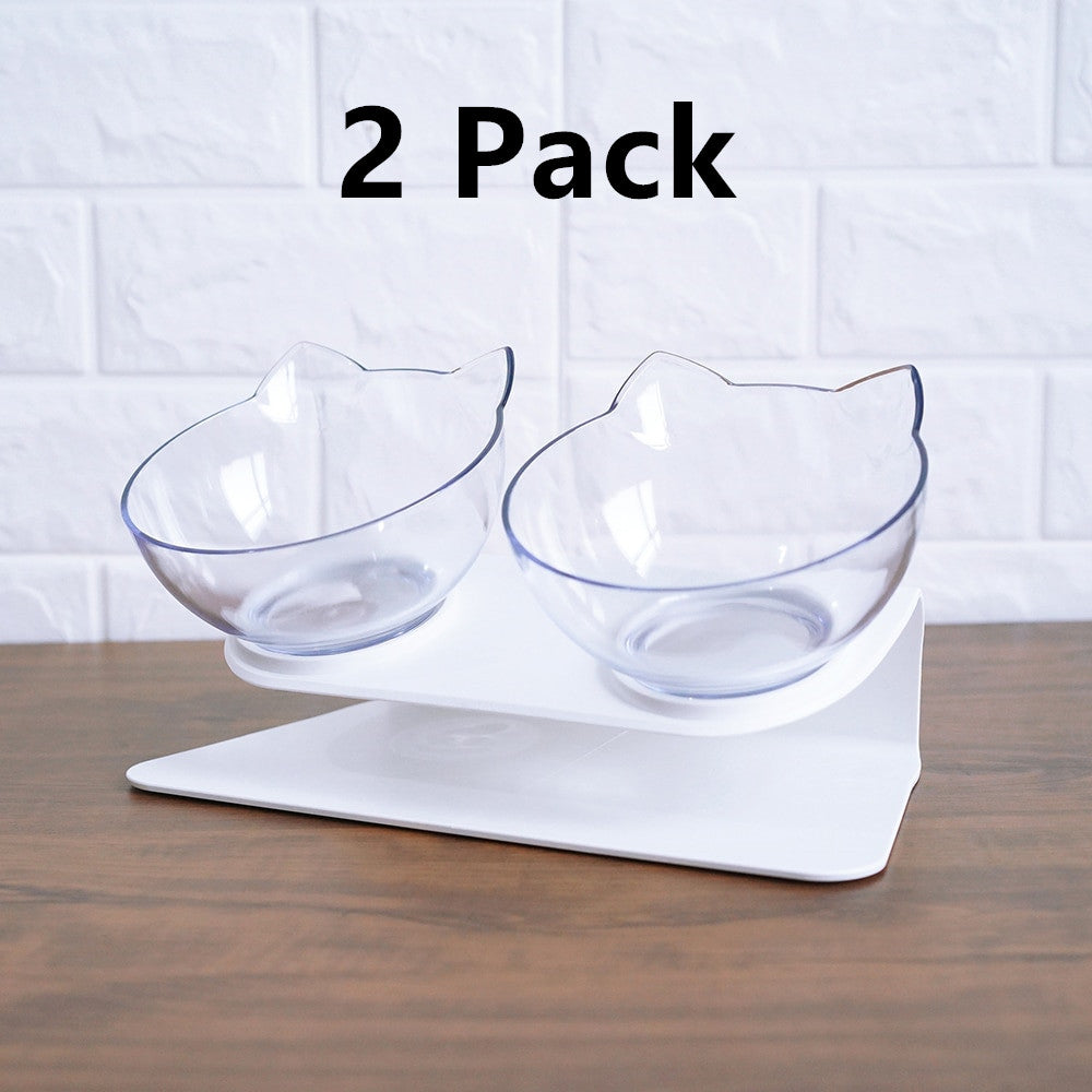 Orthopedic 15° Tilted Double Pet Feeder with Cat-Shaped Bowls