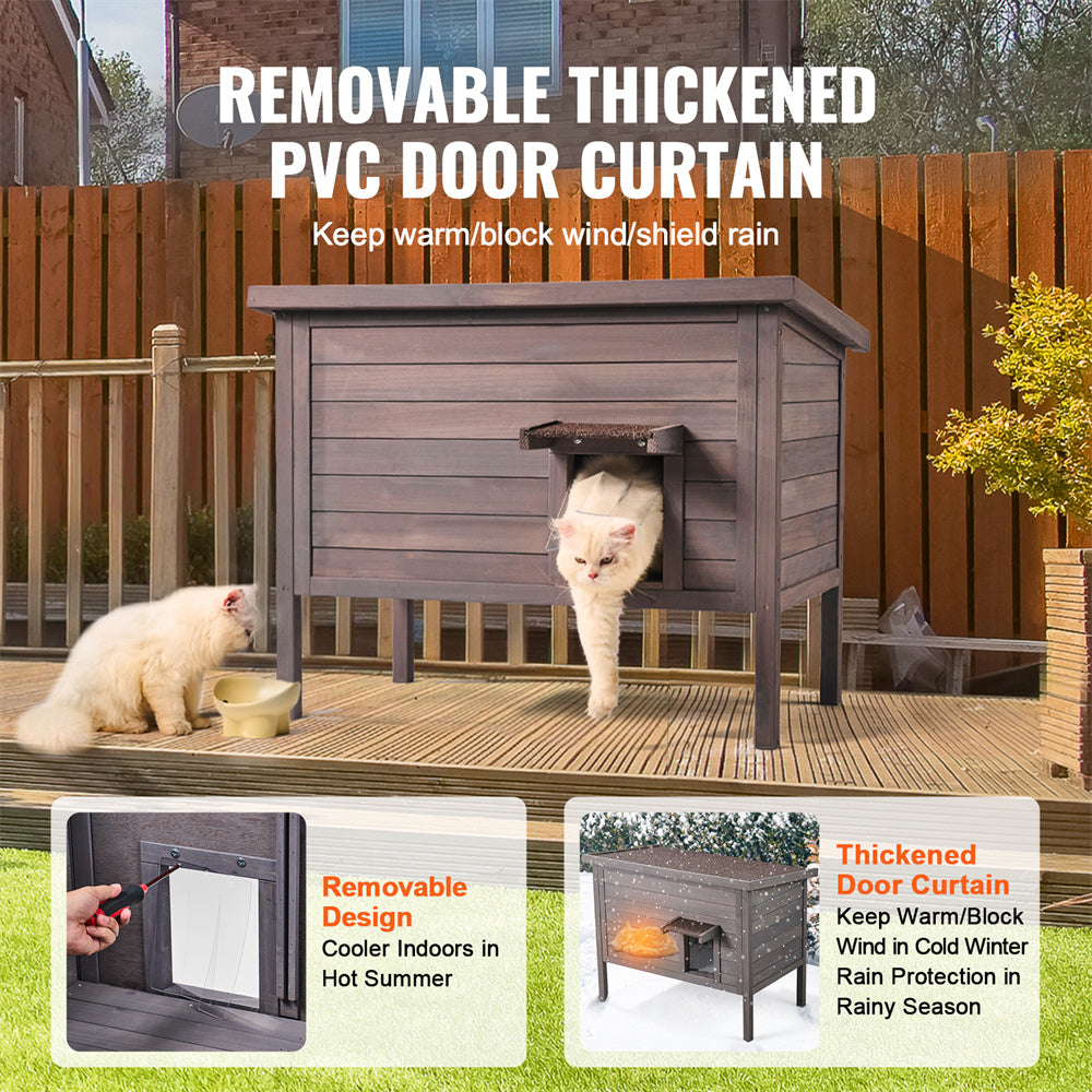VEVOR Insulated Outdoor Cat House - Durable Cedar Wood Feral Shelter with Roof