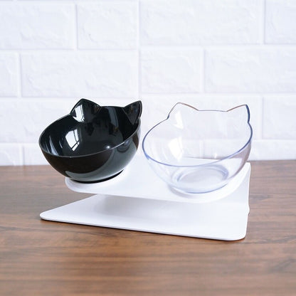 Orthopedic 15° Tilted Double Pet Feeder with Cat-Shaped Bowls