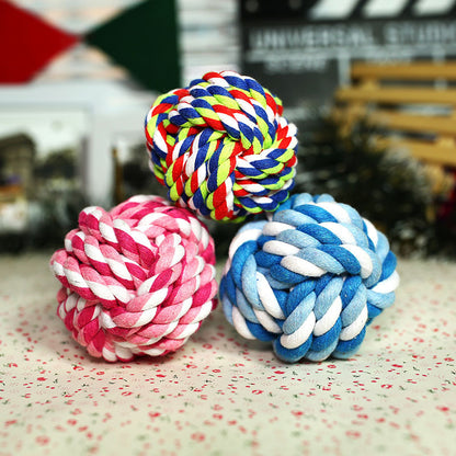 Durable Cotton Rope Ball Pet Toy - Colorful Interactive Chew & Chase Toy for Dogs & Cats - Dental Health & Boredom Relief