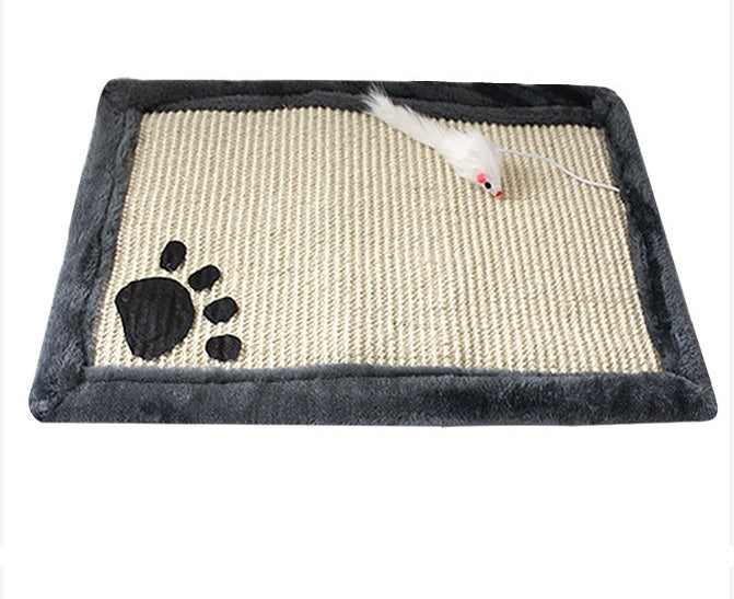 Modern Cat Scratching Mat with Interactive Mouse Toy - Natural Sisal Pad