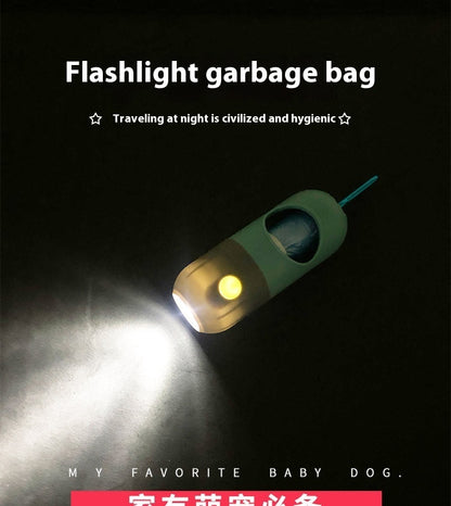 LED Light Pet Waste Bag Dispenser - Leak-Proof Dog Poop Bag Holder with Flashlight & Carabiner Clip for Safe Night Walks