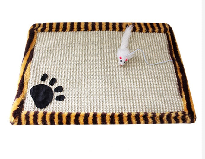 Modern Cat Scratching Mat with Interactive Mouse Toy - Natural Sisal Pad