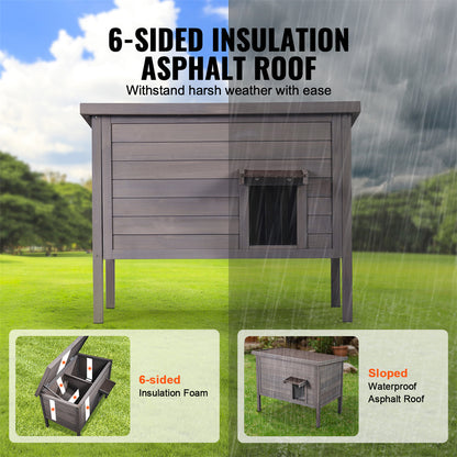 VEVOR Insulated Outdoor Cat House - Durable Cedar Wood Feral Shelter with Roof