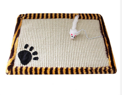 Modern Cat Scratching Mat with Interactive Mouse Toy - Natural Sisal Pad