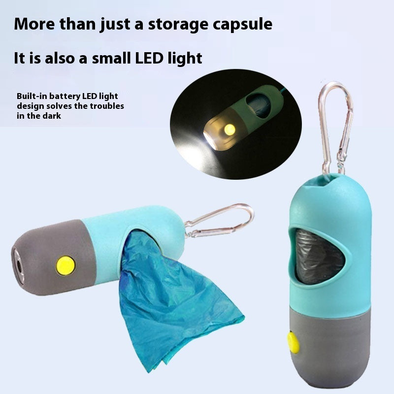 LED Light Pet Waste Bag Dispenser - Leak-Proof Dog Poop Bag Holder with Flashlight & Carabiner Clip for Safe Night Walks