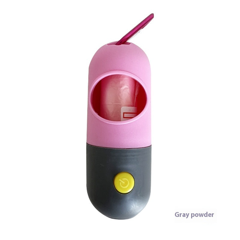 LED Light Pet Waste Bag Dispenser - Leak-Proof Dog Poop Bag Holder with Flashlight & Carabiner Clip for Safe Night Walks