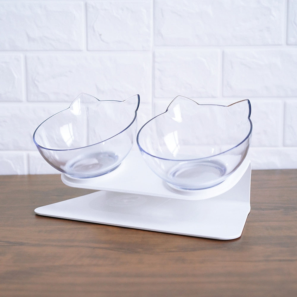 Orthopedic 15° Tilted Double Pet Feeder with Cat-Shaped Bowls