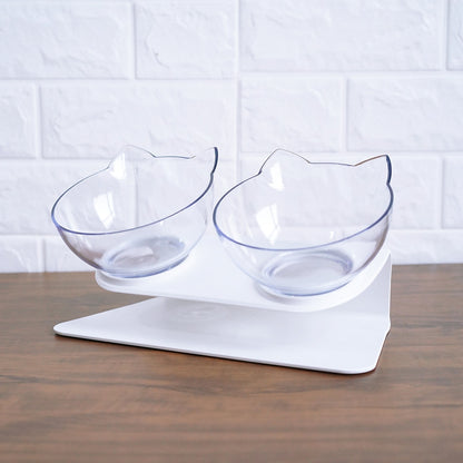 Orthopedic 15° Tilted Double Pet Feeder with Cat-Shaped Bowls