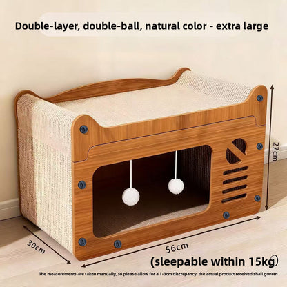 Luxury Wooden Cat Scratcher Villa - Natural Sisal Rope Climbing Frame & Furniture Protector