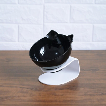 Orthopedic 15° Tilted Double Pet Feeder with Cat-Shaped Bowls