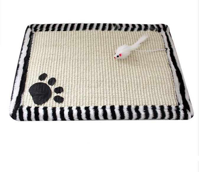 Modern Cat Scratching Mat with Interactive Mouse Toy - Natural Sisal Pad