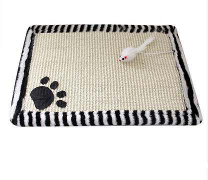 Modern Cat Scratching Mat with Interactive Mouse Toy - Natural Sisal Pad