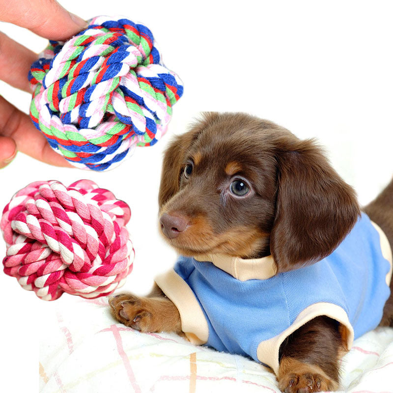 Durable Cotton Rope Ball Pet Toy - Colorful Interactive Chew & Chase Toy for Dogs & Cats - Dental Health & Boredom Relief