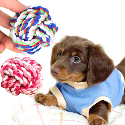 Durable Cotton Rope Ball Pet Toy - Colorful Interactive Chew & Chase Toy for Dogs & Cats - Dental Health & Boredom Relief