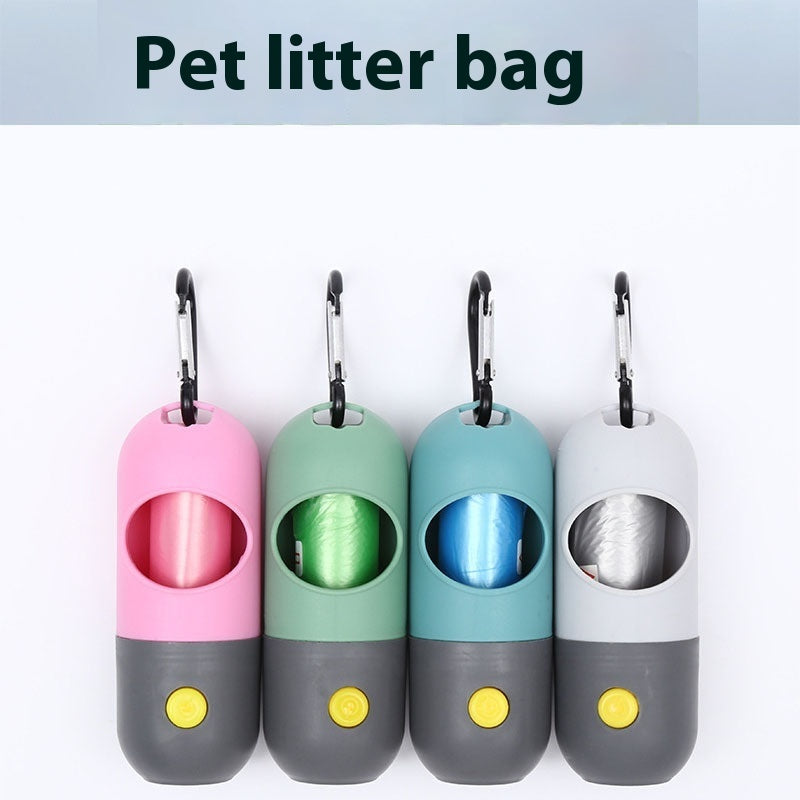 LED Light Pet Waste Bag Dispenser - Leak-Proof Dog Poop Bag Holder with Flashlight & Carabiner Clip for Safe Night Walks