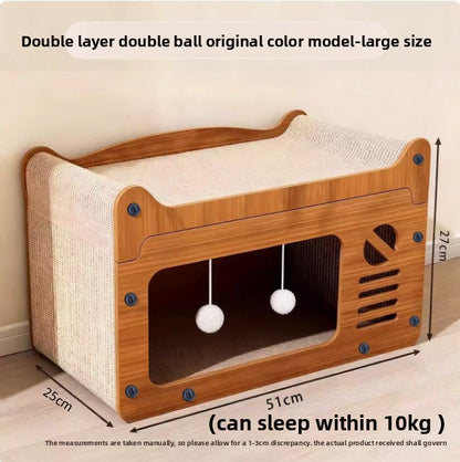 Luxury Wooden Cat Scratcher Villa - Natural Sisal Rope Climbing Frame & Furniture Protector