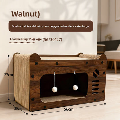 Luxury Wooden Cat Scratcher Villa - Natural Sisal Rope Climbing Frame & Furniture Protector