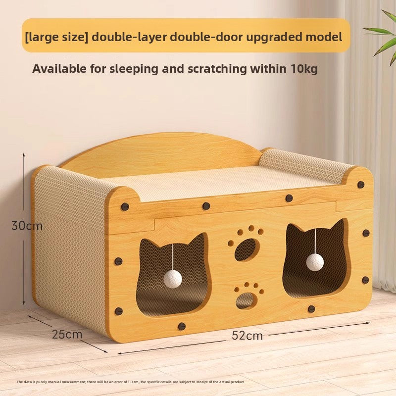 Luxury Wooden Cat Scratcher Villa - Natural Sisal Rope Climbing Frame & Furniture Protector