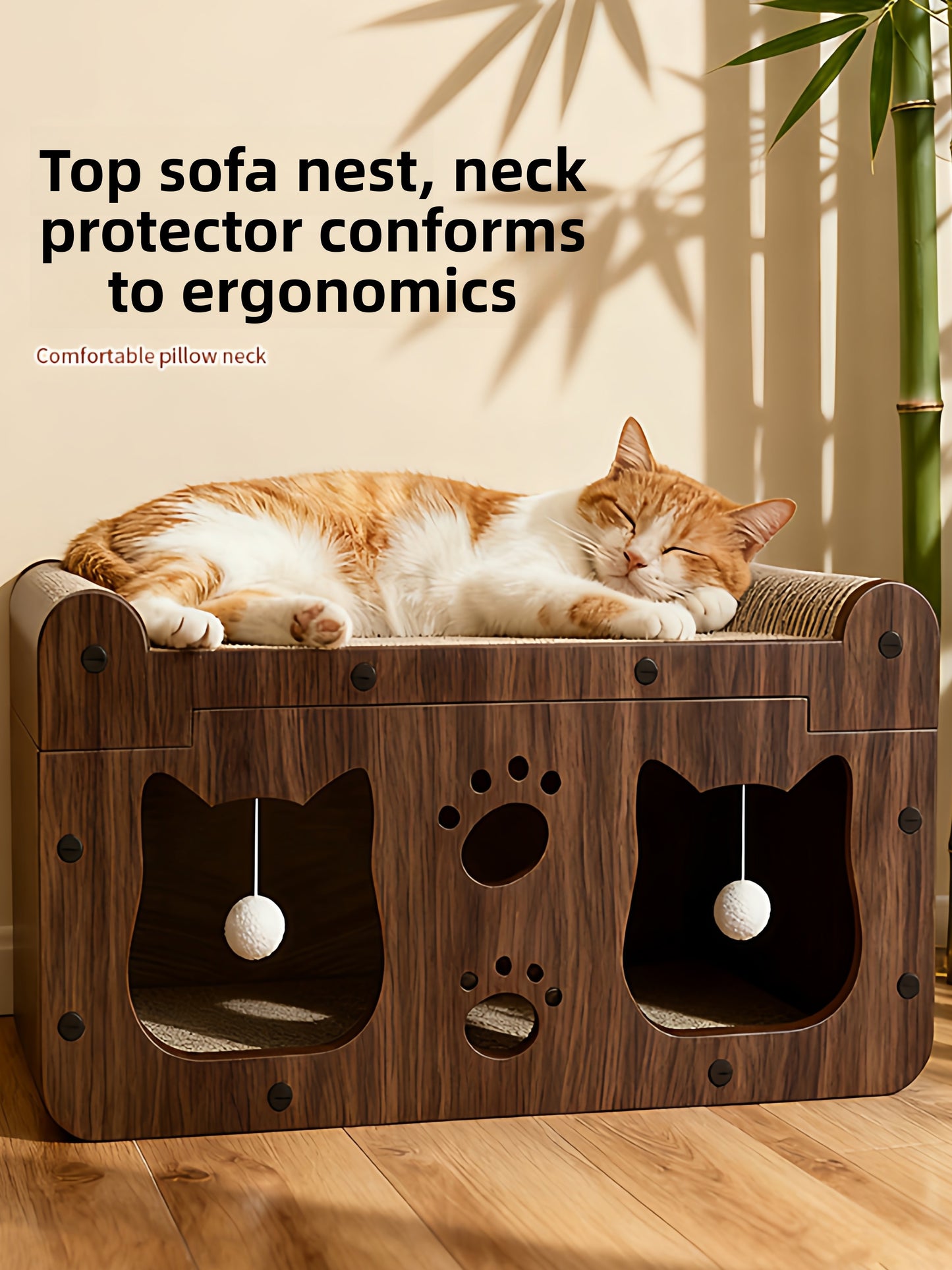 Luxury Wooden Cat Scratcher Villa - Natural Sisal Rope Climbing Frame & Furniture Protector