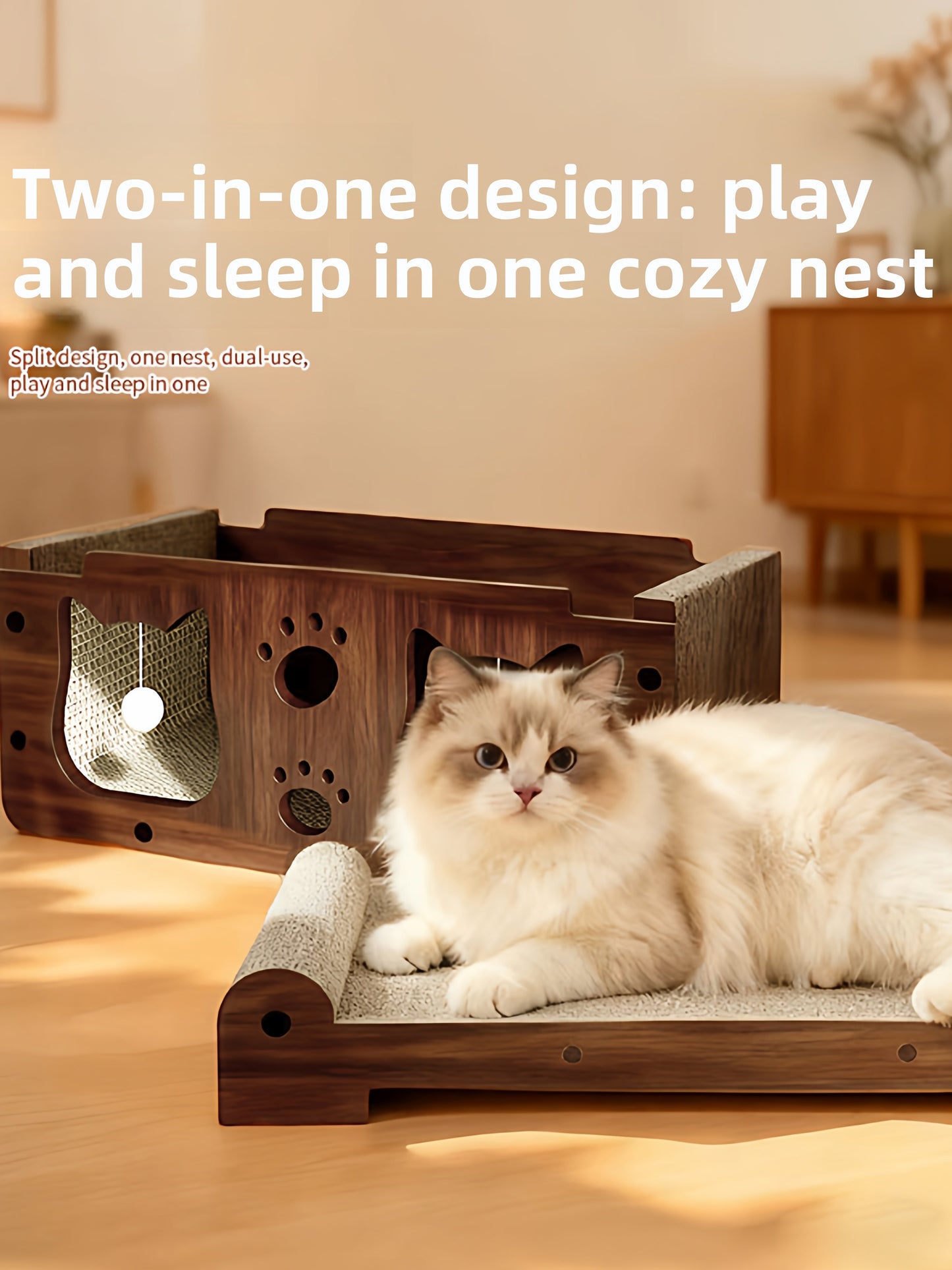 Luxury Wooden Cat Scratcher Villa - Natural Sisal Rope Climbing Frame & Furniture Protector