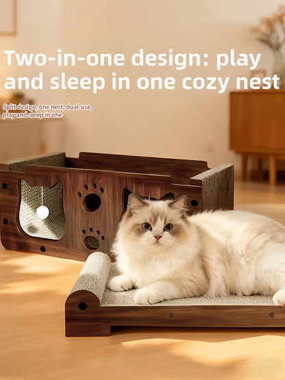 Luxury Wooden Cat Scratcher Villa - Natural Sisal Rope Climbing Frame & Furniture Protector