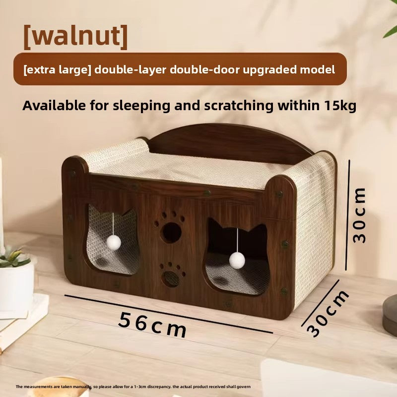 Luxury Wooden Cat Scratcher Villa - Natural Sisal Rope Climbing Frame & Furniture Protector