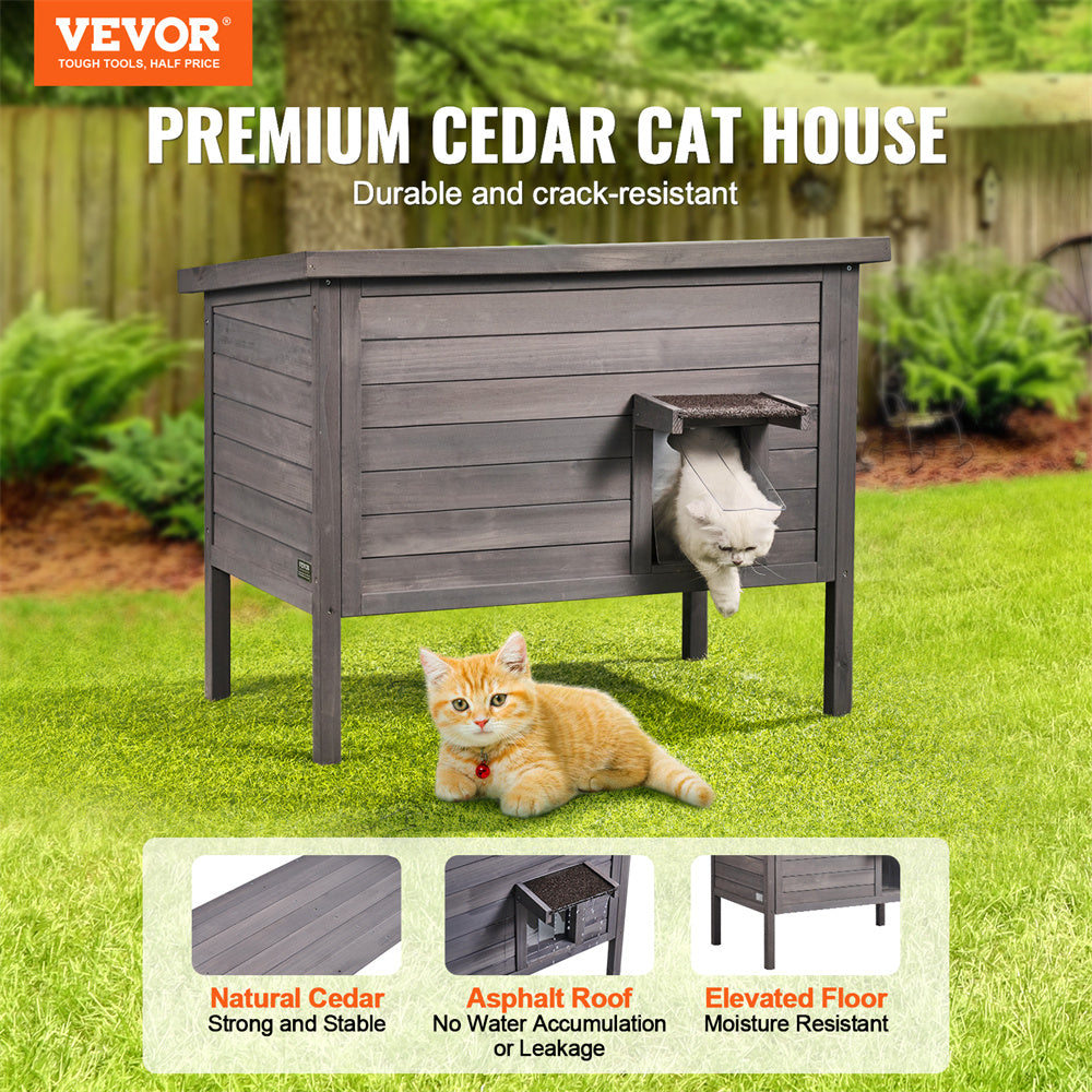 VEVOR Insulated Outdoor Cat House - Durable Cedar Wood Feral Shelter with Roof