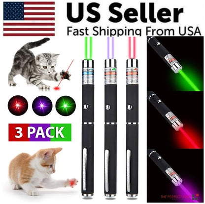 3 Packs 900Mile Laser Pointer Pen Green Blue Red Light Visible Beam Lazer