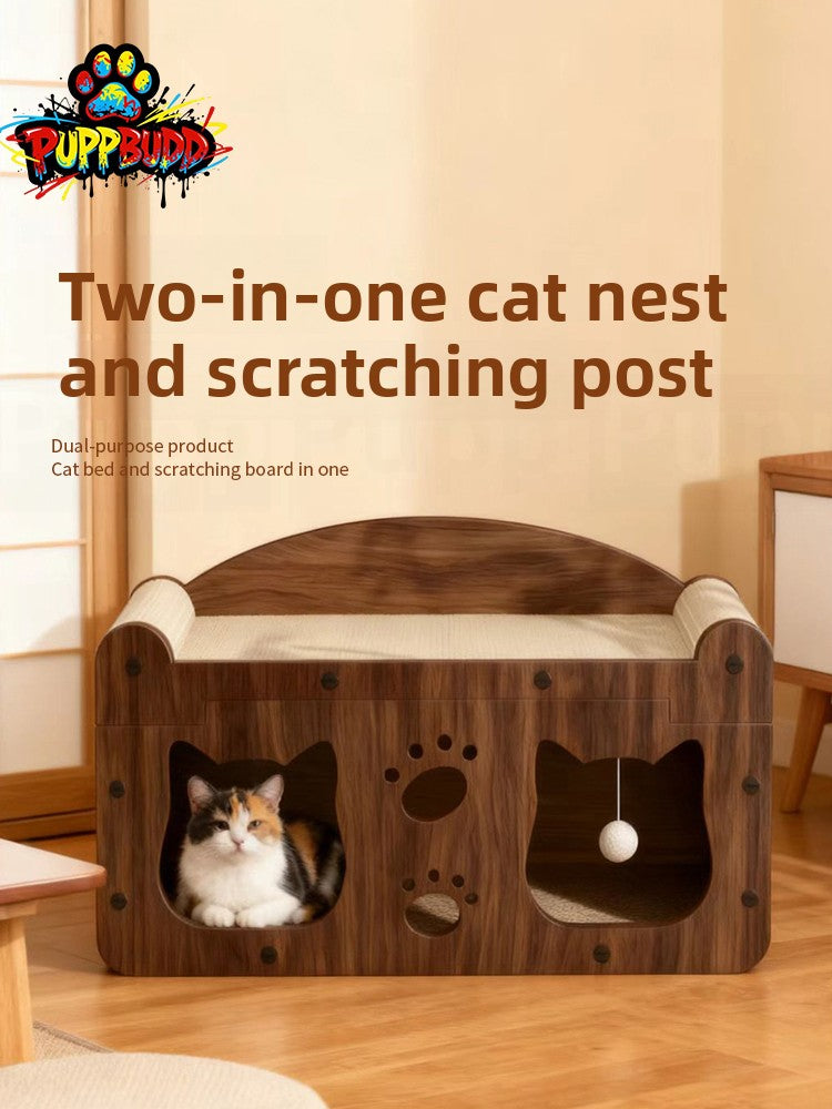 Luxury Wooden Cat Scratcher Villa - Natural Sisal Rope Climbing Frame & Furniture Protector