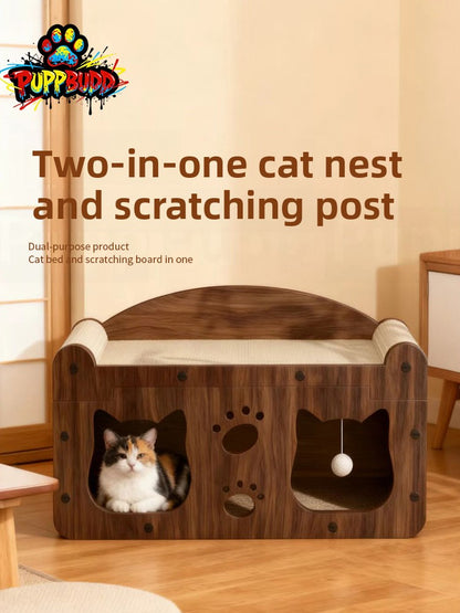 Luxury Wooden Cat Scratcher Villa - Natural Sisal Rope Climbing Frame & Furniture Protector