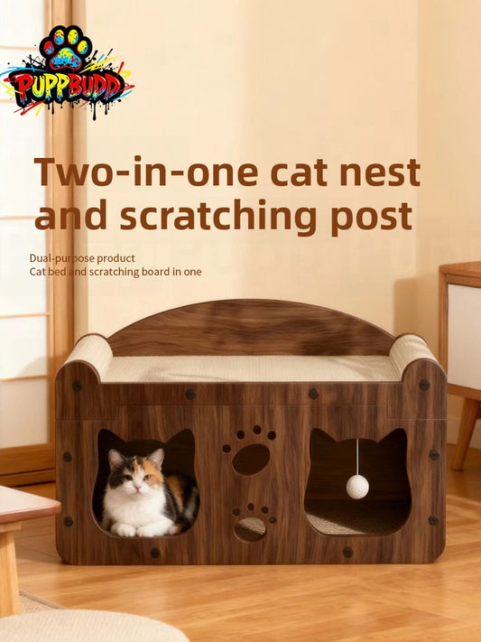 Luxury Wooden Cat Scratcher Villa - Natural Sisal Rope Climbing Frame & Furniture Protector