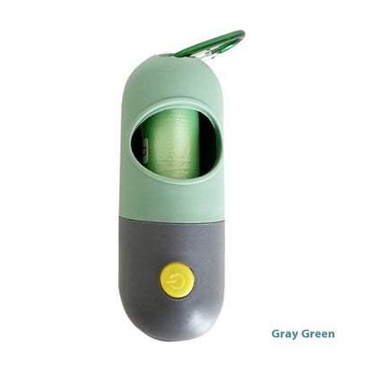 LED Light Pet Waste Bag Dispenser - Leak-Proof Dog Poop Bag Holder with Flashlight & Carabiner Clip for Safe Night Walks