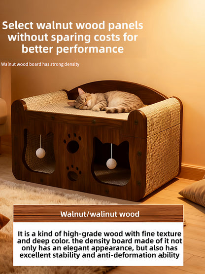 Luxury Wooden Cat Scratcher Villa - Natural Sisal Rope Climbing Frame & Furniture Protector